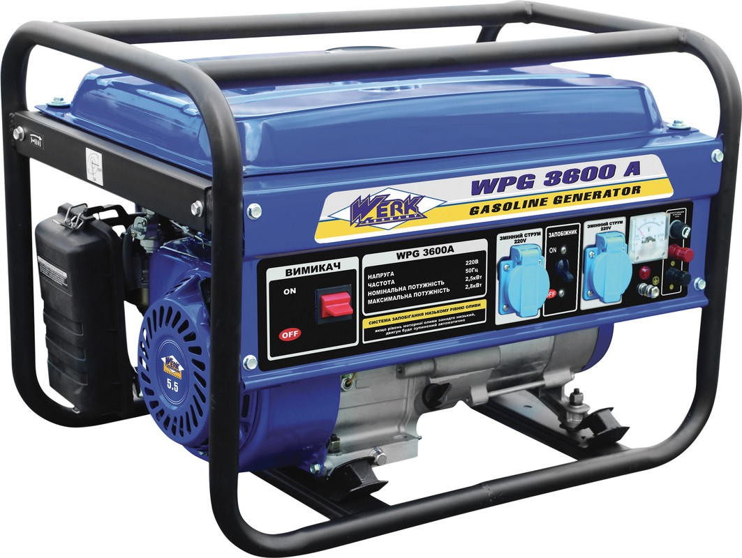 Генератор бензиновий WERK 1 фаза (220В), 2,5кВт, (WPG3600)